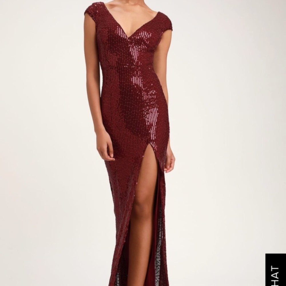 Lulus catching compliments burgundy sequin gown